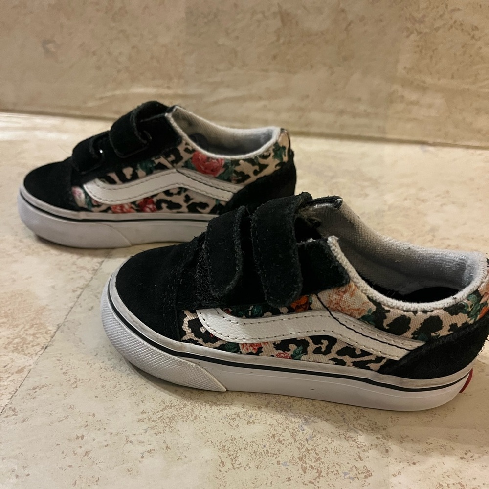 Vans Kids Black and White Floral Sneakers